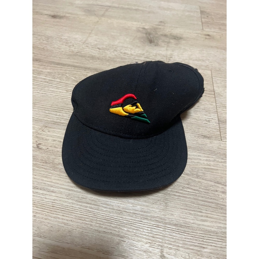 Quiksilver New Era 59FIFTY Fitted Hat Black Rasta Logo Mens 7 1/4 Cap‎